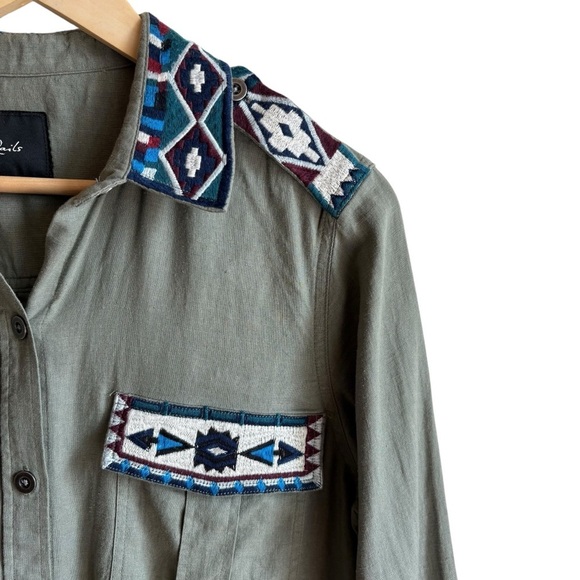 Rails Kona Sage Shirt Inca Embroidery Linen Blend Size Small - Picture 4 of 12